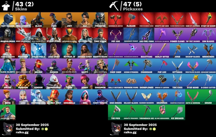 50$ spent  [PC/PSN/XBOX/NINTENDO] 43 skins | Lara Croft | Tony Stark | Harley Hitter | Mystique | Star Wand | Mandalorian | Ice Breaker