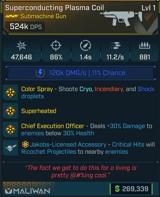 [MODDED] L1 PLASMA COIL - 524K DPS (+120K SHOCK DMG/s) 11.2/s FIRE RATE - COV MAG 881 SIZE - COLOR SPRAY - CEO