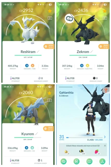 Legendary Reshiram Zekrom Kyurem | 31 lvl