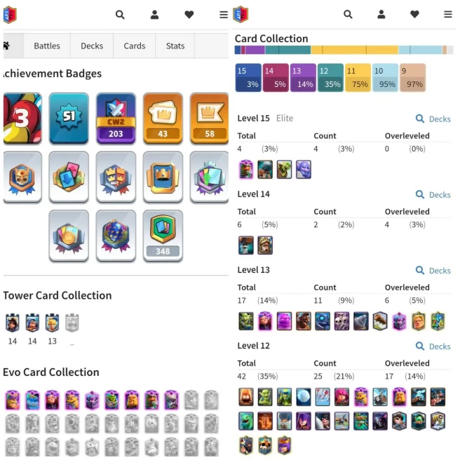 CR LVL 51 | EVO 9 | MAX CARD 6 (ELITE 4) | EMOTE 43 | WONS 2324 | KT 14 | TROPHY 8060 | ARENA 21 | NC AVAILABLE | SKIN TOWER 5 | INSTANT