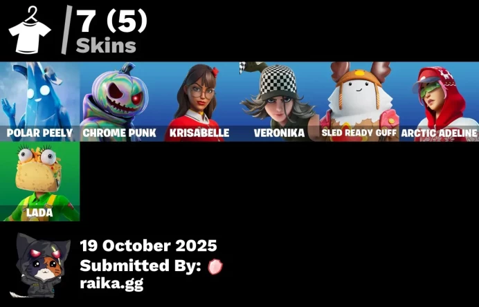 [PC/PSN/XBOX] 7 skins | Polar Peely | Chrome Punk | Krisabelle | Veronika | Sled Ready Guff | Arctic Adeline | Lada | Spectra Protector