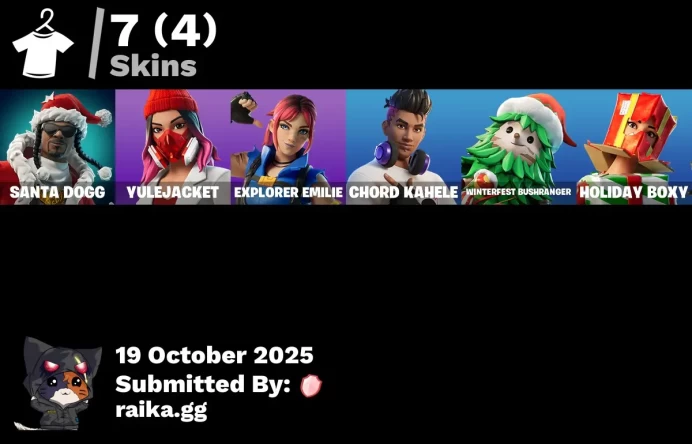 [PC/PSN/XBOX] 7 skins | Santa Dogg | Yulejacket | Trailblazer Tai | Explorer Emilie | Chord Kahele | Winterfest Bushranger | Holiday Boxy