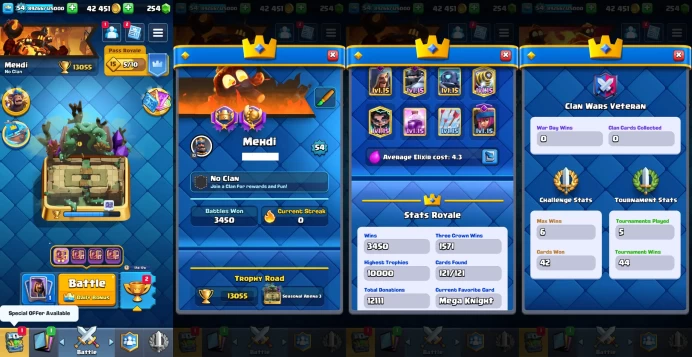 KT 15 | Level 54 |9 Evo Cards |(8Cards LvL15 || 12Cards LvL14) | 51 Emotes | Q581