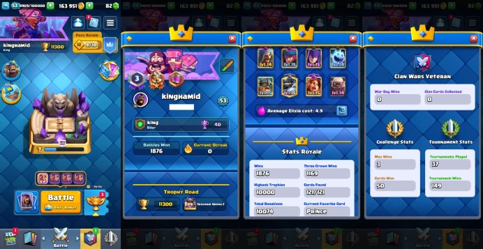 KT 14 | Level 53 |7 Evo Cards |(5Cards LvL15 || 24Cards LvL14) | 55 Emotes | Q582