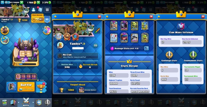 KT 15 | Level 55 |8 Evo Cards |(7Cards LvL15 || 29Cards LvL14) | 62 Emotes | Q585