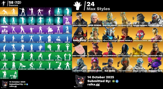 [PC/XBOX/PSN/NINTENDO] 71 skins | Rap Boy | Get Griddy | Gildedguy | Spectra Knight | Ronin (Cape)