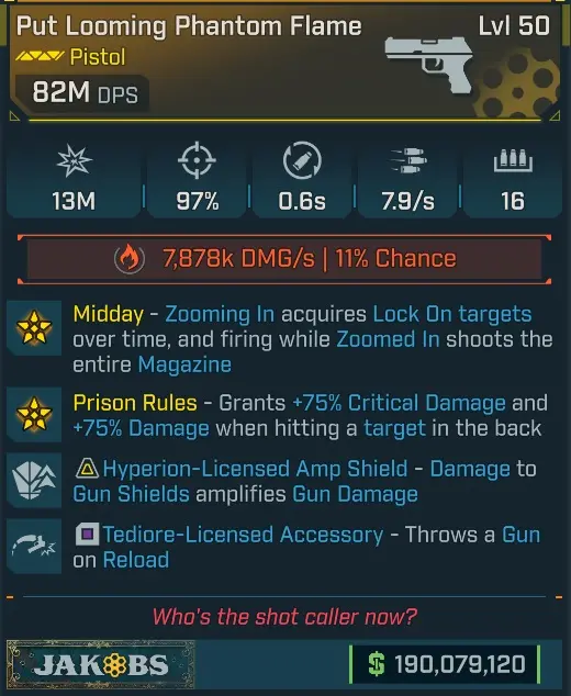 [MODDED] L50 PHANTOM FLAME - 82M DPS (+7.878K FIRE DMG/s) - 7.9s FIRE RATE - 0.6s RELOAD - PRISON RULES - ALT FIRE ZIP ROCKETS 23M DMG