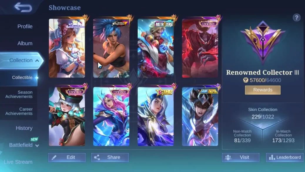 Hero 124 Skin 229|High Glory 62|Roger MZ,Floryn SC|3LBox(Haya,Rubyt,Odette)Lesley Star|3 Blazing,Etc|TakeEmail|CheckSS(MLBB1552)