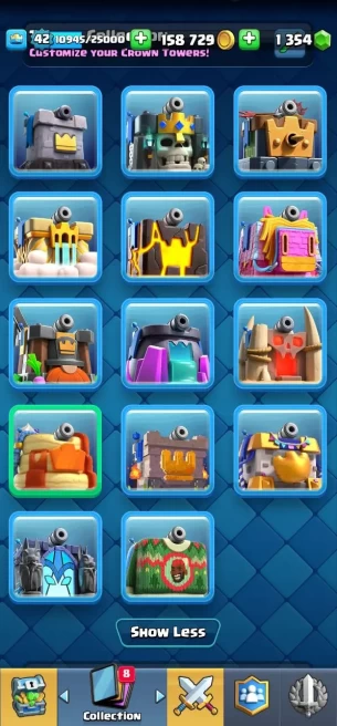 Clashroyal(Android/iOS) KT14 - lvl42 - Cards109/120 - Max Card 13  _ elite 1/Emote 66 / skin tower 14/Fast delivery/