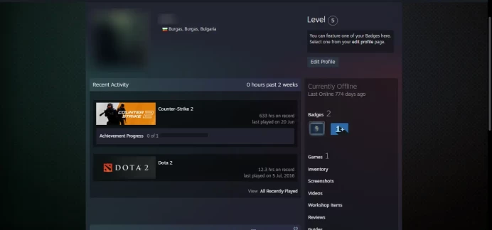 <<FACEIT>>< 45 Days Warranty > _2016 Service Medal_Last Online 2 year ago_ NO VAC_5Y, Loyalty Badge, Global Offensive Badge _633 hrs_