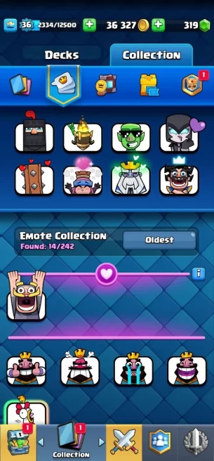 Clashroyall (Android/iOS)  KT 12 -lvl 36  -Cards 104 /120 -  Max Card 2 / Lvl 13 Card 4 / Emote 14 / Tower skin 1 /Fast delivery