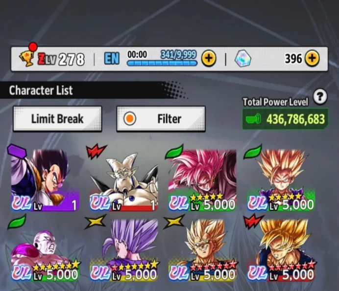 D746-IOS+Android-Nice Account+8 UL(Majin Full Red Star+Frieza+Gohan+Beast Gohan+Rose)+56 Legend+Vip Equipment+Good Team+Stacked Legend+Goku Saga