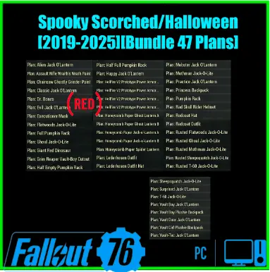 Spooky Scorched/Halloween [2019-2025][Bundle 47 Plans] [Hellfire V2 Prototype Power Armor/Princess/Vault Girl/Jack/Pumpkin Rack]