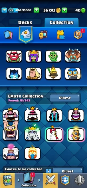 Clashroyall (Android/iOS) KT13 - lvl38  - Cards104 /120 - Max Card 5 _lvl 13 card 4 /Emote 18 / skin tower 1 /Fast delivery