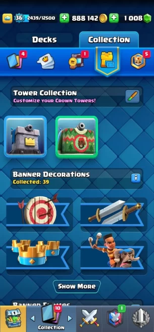 Clashroyall (Android/iOS) KT12 - lvl36  - Cards114 /120 - Max Card 3 _lvl 13 card 3 /Emote 21 / skin tower 2 /Fast delivery
