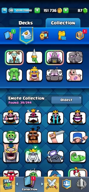 Clashroyall (Android/iOS) KT13 - lvl38 - Cards106 /120 - Max Card 10 _lvl 13 card 1 /Emote 39 / skin tower 3 /Fast delivery