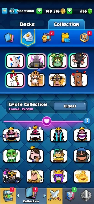 Clashroyall (Android/iOS) KT13 - lvl38  - Cards112 /120 - Max Card 8 _lvl 13 card 3 /Emote 35 / skin tower 3 /Fast delivery