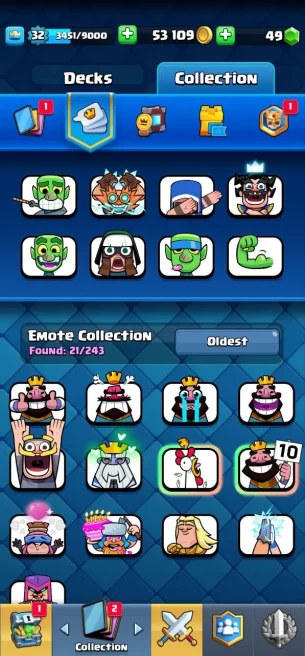 Clashroyall (Android/iOS) KT11 - lvl32  - Cards101 /120 - Max Card 1 _lvl 12 card 1 /Emote 21 / skin tower 1 /Fast delivery