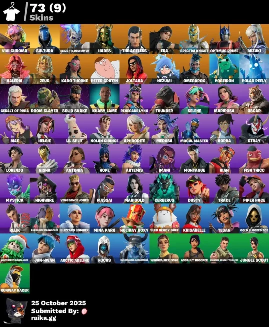 [PC/PSN/XBOX] 73 skins | Vivi Chroma | Sultura | Renzo the Destroyer | Hades | The Ageless | Era | Spectra Knight | Optimus Prime | Mizuki