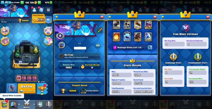 KT 15 | Level 60 |18 Evo Cards |(24Cards LvL15 || 53Cards LvL14) | 121 Emotes | 9 Tower Skins| Q593