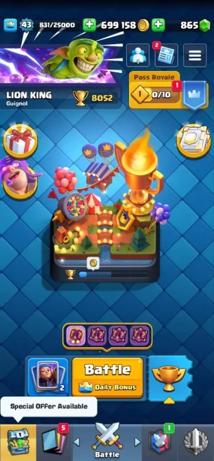 Clashroyall (Android/iOS) KT14 - lvl 43  - Cards116 /120 - Max Card 8 _lvl 13 card 6 /Emote 34 / skin tower 6 /Fast delivery
