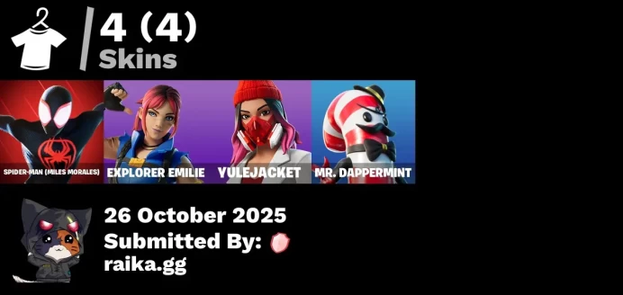 [PC/PSN/XBOX] 4 skins | Spider-Man (Miles Morales) | Explorer Emilie | Yulejacket | Mr. Dappermint | Nemesis Box | Spectra Protector