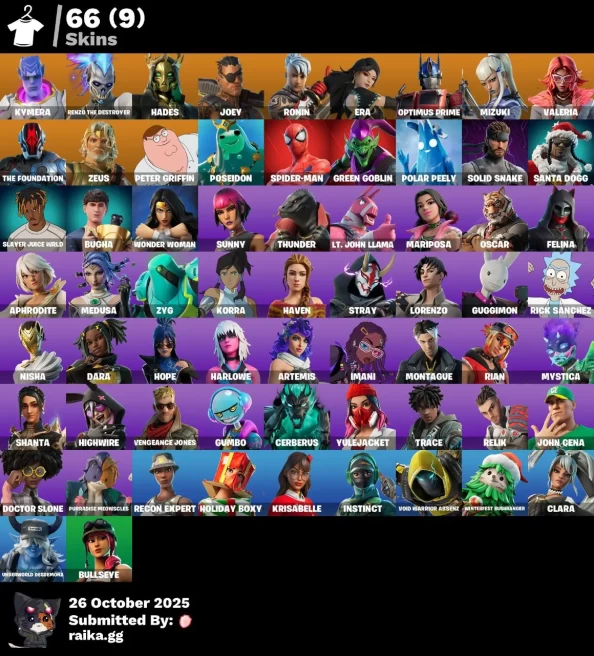 [PC/PSN/XBOX] 66 skins | Kymera | Renzo the Destroyer | Hades | Joey | Ronin | Era | Optimus Prime | Mizuki | Valeria | The Foundation | Zeus