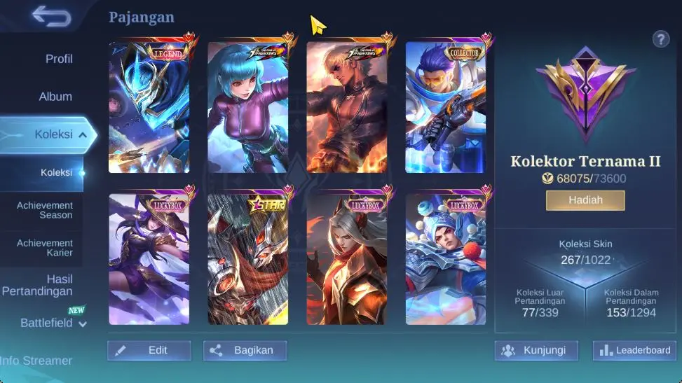 Hero 130 Skin 267| Gusion Legend | 3 KOF |3 LBox 2 CC (Granger,Nata) Haya Star|Fanny LB Etc|Take Email|Check SS (MLBB1577)