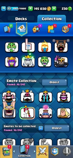 Clashroyall (Android/iOS) KT11 - lvl 33  - Cards104 /120 - Max Card 3 _lvl 13 card 3 /Emote 16 / skin tower 1 /Fast delivery /