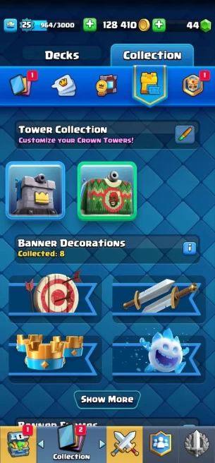 Clash royal (Android/iOS) KT 9 - lvl 25 - Cards61 /120 - Max Card 0 _lvl 11 card 1 /Emote 10 / skin tower 2 /Fast delivery/Cheap sale