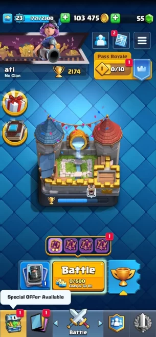 Clash royal (Android/iOS) KT 9 - lvl 23 - Cards45 /120 - Max Card 0 _lvl 10 card 2 /Emote 10 / skin tower 1 /Fast delivery/Cheap sale