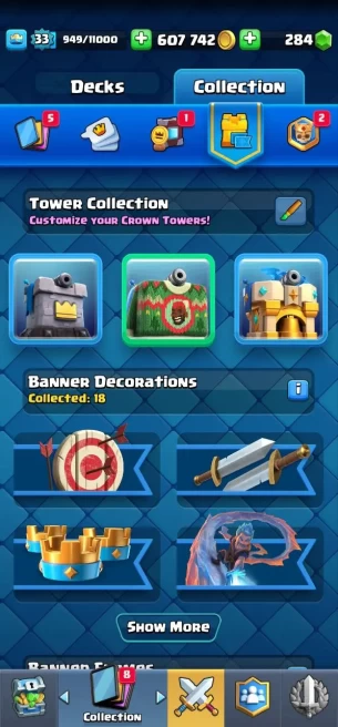 Clash royal (Android/iOS) KT 11 - lvl 33 - Cards109 /120 - Max Card 0 _lvl 12 card 4/evo card9/Emote 17 / skin tower 3 /Fast delivery/Cheap sale