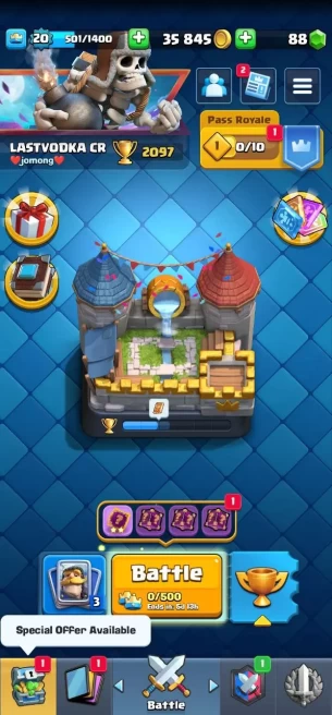 Clash royal (Android/iOS) KT 8 - lvl 20 - Cards57 /120 - Max Card 0 _lvl 10 card 2 /Emote 7 / skin tower 1 /Fast delivery/Cheap sale