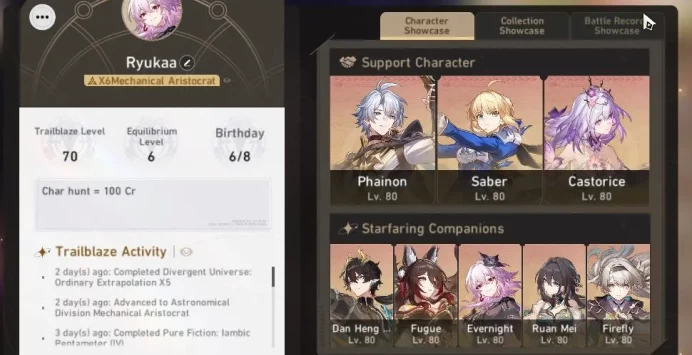 ASIA|TL70|20 Limited |[FireflyE1+Sign,Phainon+Sign,Saber+Sign,Acheron+Sign,ETC]| MC Female |Amphoreus|CHECKSS(HSR3895)