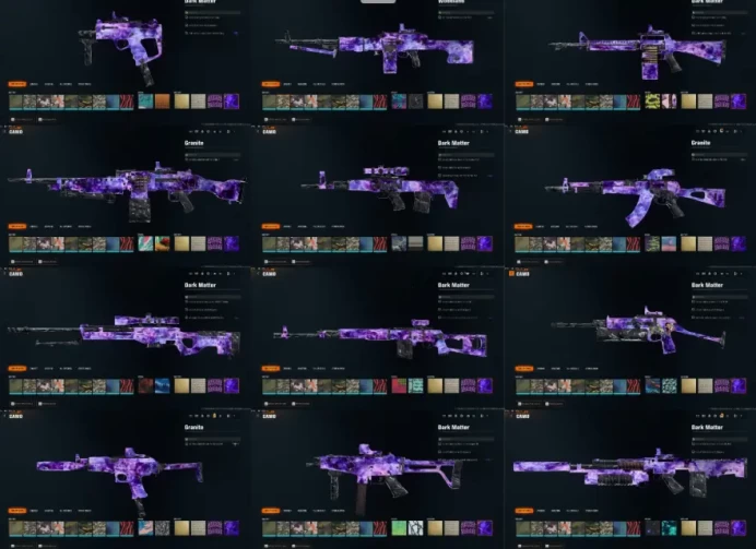Wz4 33 DARK MATTER IN BO6 GUNS READY FOR PRESTIGE STACKED RARE EMBLEM CALLING CARD DARKSPINE 495+CAMOS 22+OPERATORS HANDMADE LINABLE TO XBOX