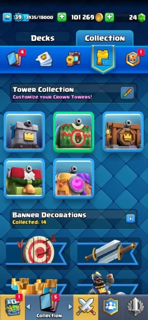 Clash royal (Android/iOS) KT 13 - lvl 39 - Cards108 /120 - Max Card 3 _lvl 13 card 3 /Emote 34 / skin tower 5 /Fast delivery/Cheap sale