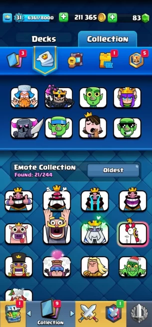 Clash royal (Android/iOS) KT 11 - lvl 31 - Cards103 /121 - Max Card 3 _lvl 13 card 1/Emote 21 / skin tower 1 /Fast delivery/Cheap sale
