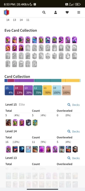 4 YR OLD CR 9681 CUPS , FREE NC , 16 MAX CARDS , 5 ELITE, 14 EVO , 66 EMOTES, 4 TOWER SKIN, 95 BADGES, 58 DECOR, 60 FRAMES AND OP SKINS