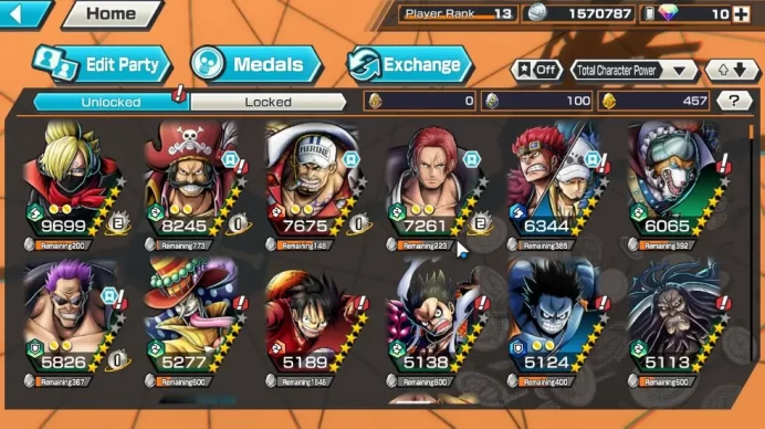 Global|7 META EX|Gol D.Roger King Pirates,Fleet Admiral Sakazuki,Shanks RED,Kid&Law Oni Etc|Rank13|Log Bandai|Check SS(OPBR1070)
