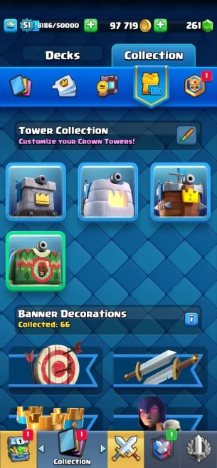 Clash royal (Android/iOS) KT 14 - lvl 51 - Cards110 /121/ Max Card 36 / lvl 13/ 17 Emote 71 / skin tower 4 /Fast delivery/Cheap sale