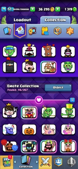 Clash royal (Android/iOS) KT 15 - lvl 57 - Cards121 /121/eliteCard 11/ Max Card 40/evo card8/Emote 116/ skin tower 9 /Fast delivery/Cheap sale
