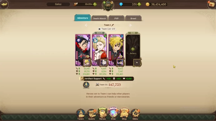 Global|2,5M CC, CH 15|1LR + 6UR + 251 Gems (Elizabeth,Skuld,ODK,DKM,Thor,Mael,Arthur)|Code Only|(SDS2383)