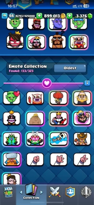 (Android/iOS) KT15 - lvl 65 - elite 56 evo cart 17 Cards120/120 - Max Card 59  _ /Emote 133 / skin tower 14 trophy 12505