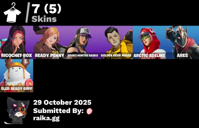 [PC/PSN/XBOX] 7 skins | Ricochet Rox | Ready Penny | Spirit Hunter Saeko | Golden Gear Midas | Arctic Adeline | Ares 