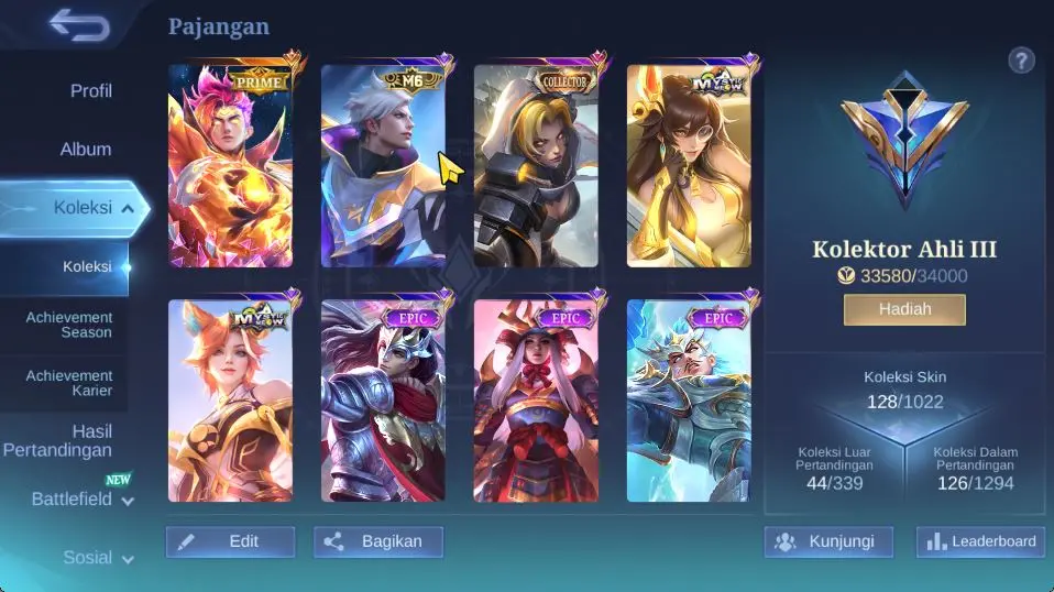 Hero 86 Skin 128|Claude Prime|Nata CC|Claude Valentine,Vale Naruto,Clint Myth,3 DT,2 Saber Etc|Take Email|Check SS(MLBB1598)