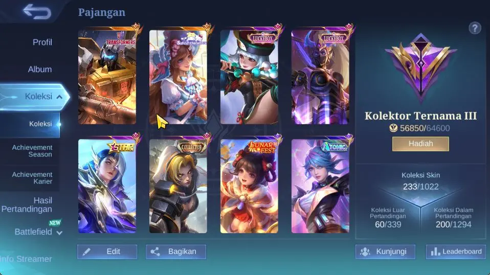 Hero 97 Skin 233|Roger Trans,Floryn Sanrio|2 LBox(Hanabi,Ruby),Lesley Star Limit|Chang'e Lunar Etc|Take Email|Check SS(MLBB1600)