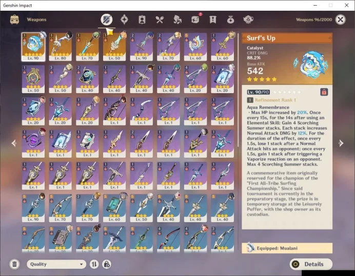 ASIA|AR 54|5 Limited+4 [5 Star's Weapon] Mualani+Sign [Citlali,Arlecchino,Zhongli,Escoffier]|MC Male|Take Email|CheckSS(GI3085)