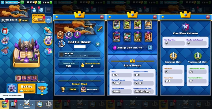 KT 15 | Level 56 |16 Evo Cards |(11Cards LvL15 || 29Cards LvL14) | 89 Emotes | 7 Tower Skins| Q551