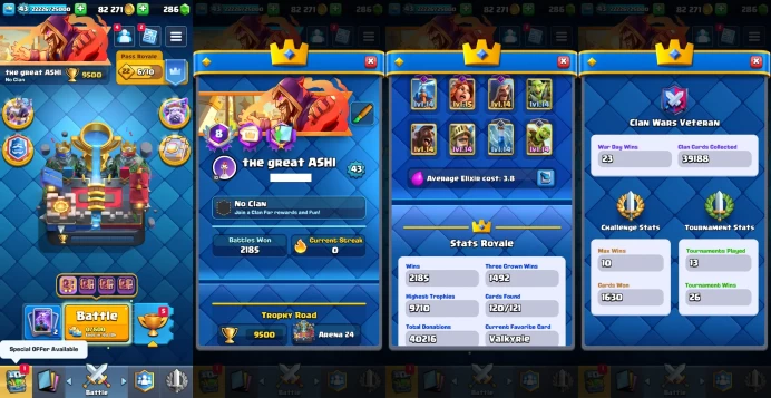 KT 14| Level 43 |6 Evo Cards |(1Cards LvL15 || 8Cards LvL14) | 42 Emotes | Q604