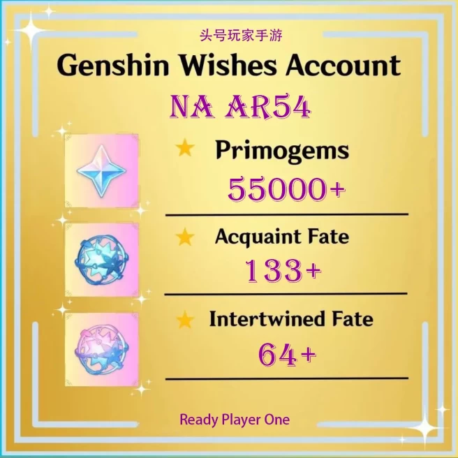 【NA】/ 55000+Primogems / 133+Acquaint Fate / 64+Intertwined Fate / Primogems Reroll Account